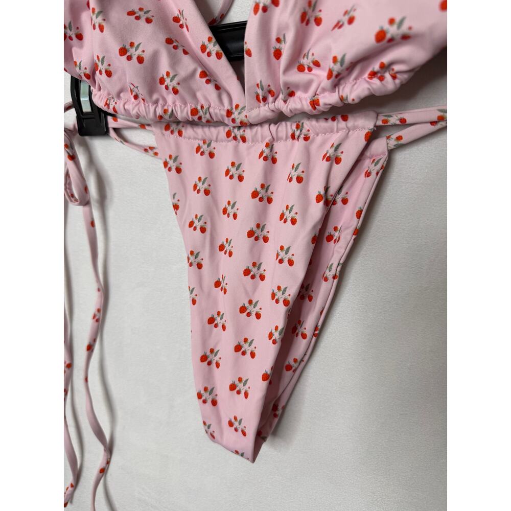 Frankie's Bikinis Pink Strawberry Shortcake Bikini Set Triangle String Tie Small - Picture 2 of 6